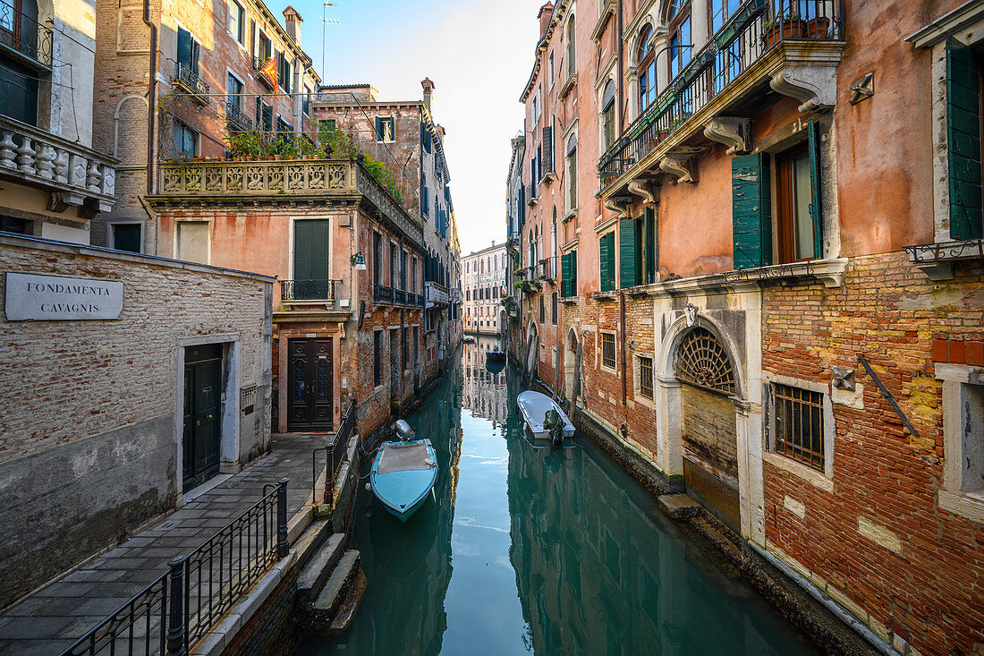 Quiet canal in Venice, Veneto, Italy.