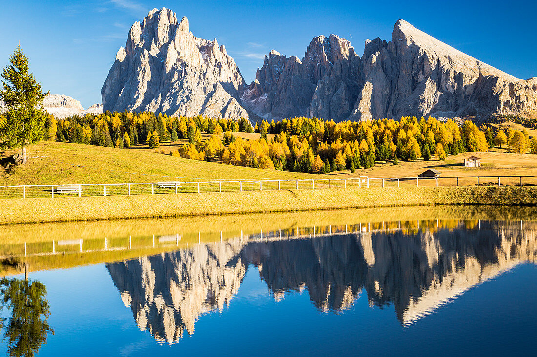 Siusi Alps during autumn. Bolzano province, South Tyrol, Italy