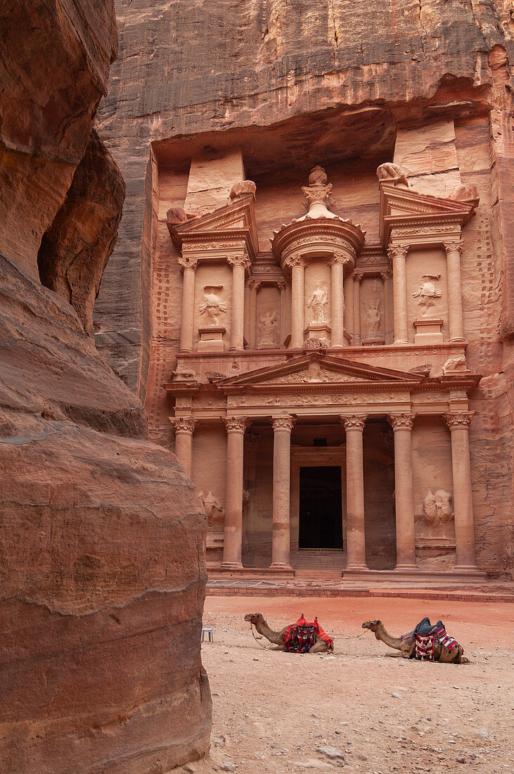 Jordan, Petra, the Treasury (Al Khazneh) at the end of the Siq.