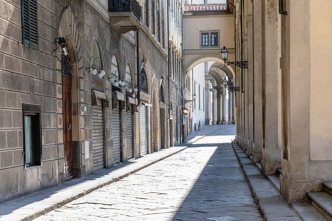 View down an empty street in Florence, Italy during the Corona virus crisis.