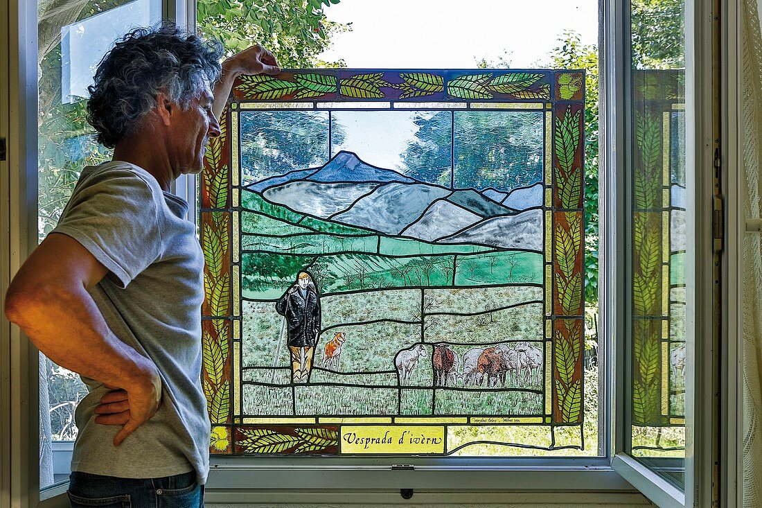 France, Haute Garonne, Comminges, Montrejeau, Hand-made stained glass