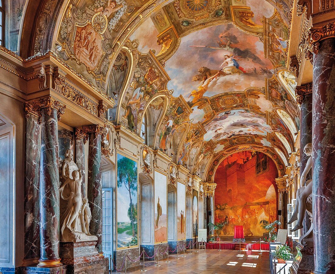 Frankreich, Haute Garonne, Toulouse, aufgeführt an großen Touristenattraktionen in den Midi-Pyrenäen, Capitole Place, Le Capitole, Illustres Hall, reichhaltige Dekoration der Llustres Hall