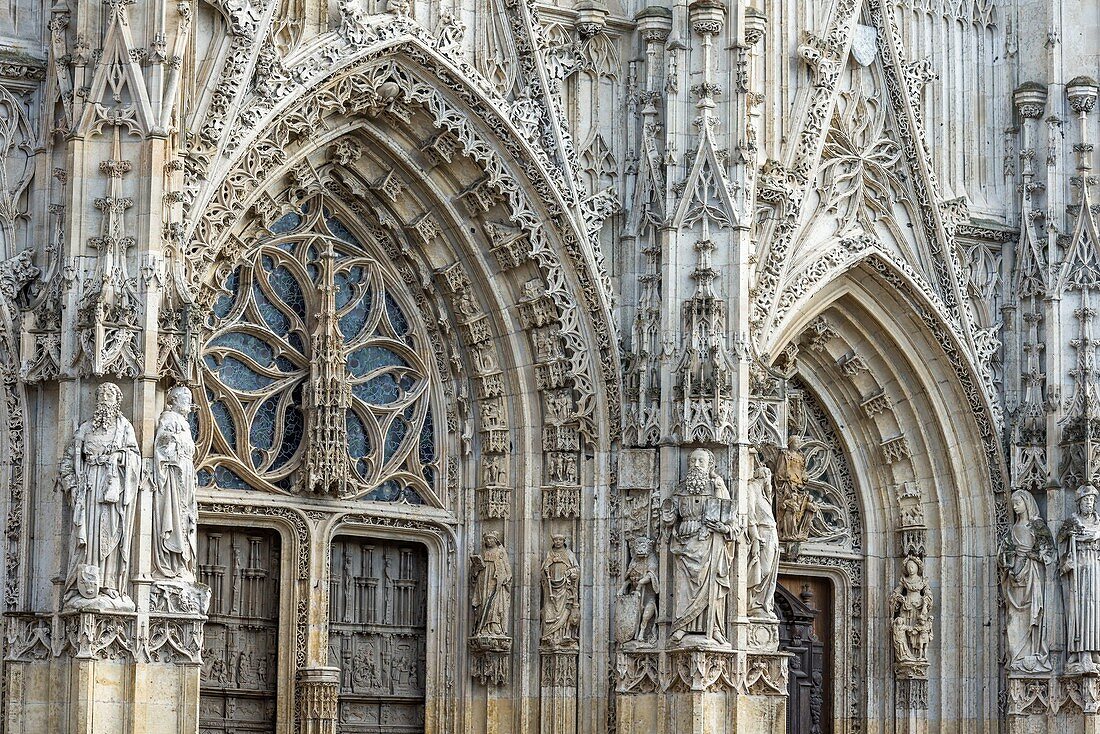 France, Somme, Abbeville, 15th century Saint-Vulfran Collegiate Church, masterpiece of flamboyant Gothic architecture, western facade