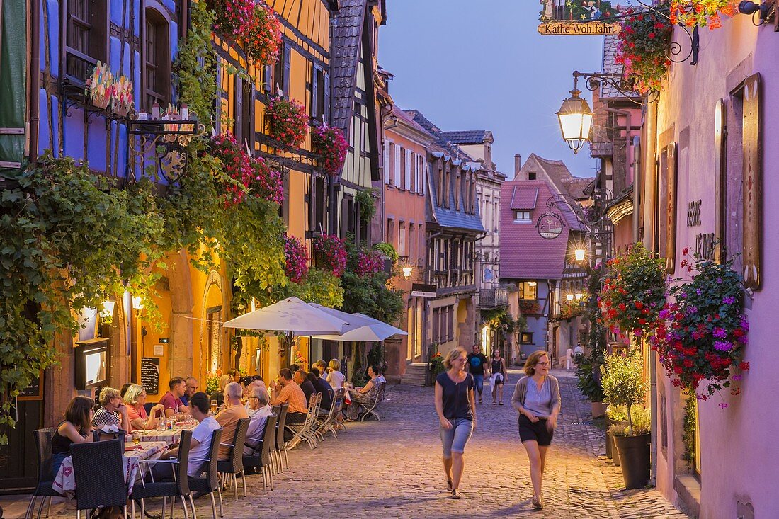 France, Haut Rhin, Route des Vins d'Alsace, Riquewihr labelled Les Plus Beaux Villages de France (One of the Most Beautiful Villages of France), street General De Gaulle