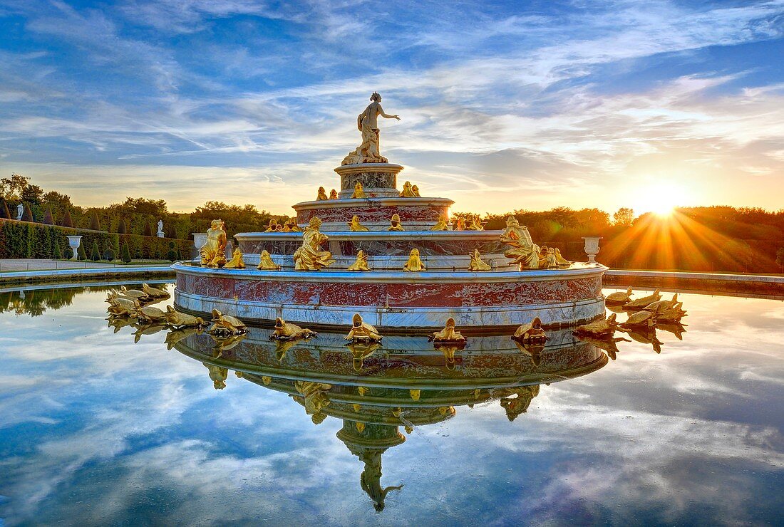France, Yvelines, park of Versailles palace listed as World Heritage by UNESCO, Latona fountain