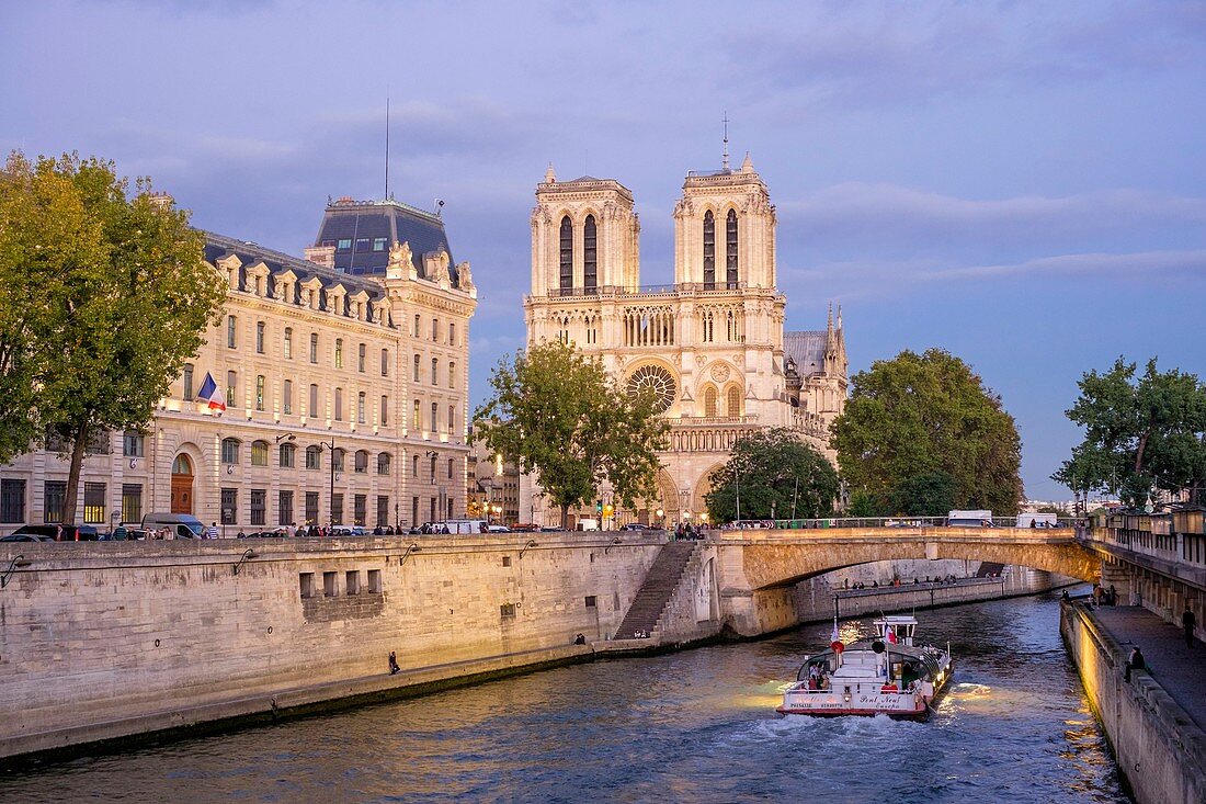 France, Paris, the banks of the Seine river listed as World Heritage by UNESCO, Notre Dame Cathedral, Ile de la Cite