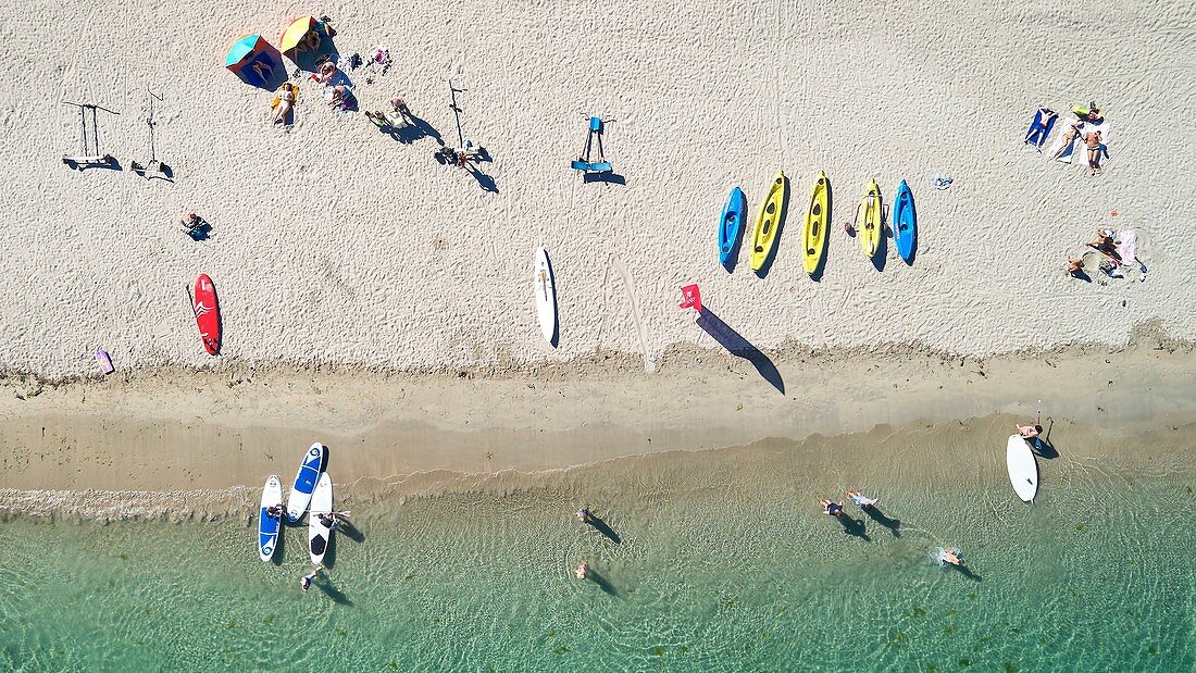 France, Finistere, Nevez, Port Manech, the beach of Port Manech (aerial view)