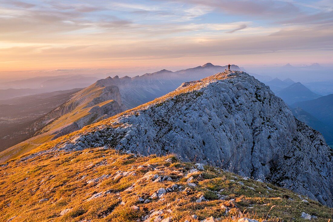 Frankreich, Isere, Regionaler Naturpark Vercors, Nationales Naturschutzgebiet des Vercors-Hochlandes, Vercors-Kämme von der Spitze des Grand Veymont (Höhe: 2341 m), höchster Punkt des Vercors-Massivs