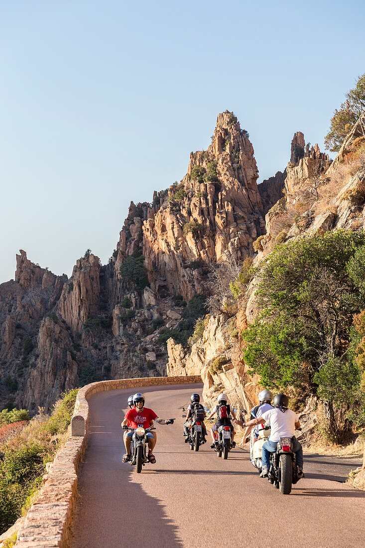 France, Corse du Sud, gulf of Porto, the Calanques de Piana, les Calanches, conservation area UNESCO world heritage, road D81 between Porto and Cargèse