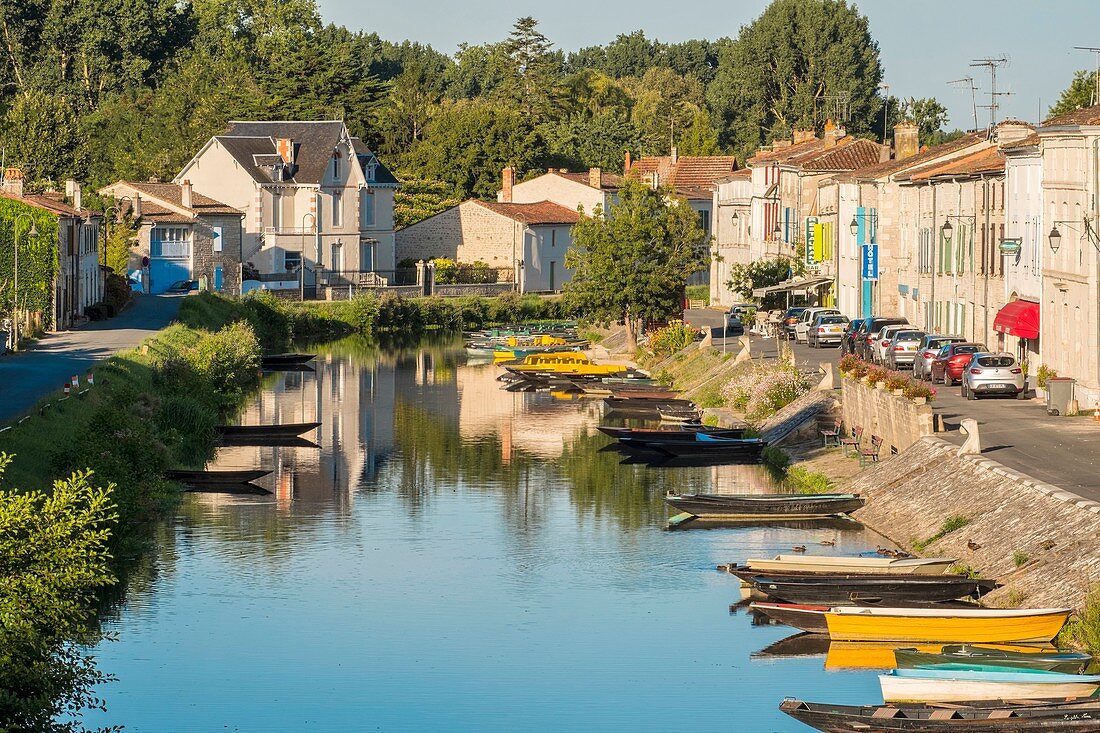 Frankreich, Deux Sevres, Marais Poitevin, Grünes Venedig, Coulon, bezeichnet als Les Plus Beaux Villages de France (Die schönsten Dörfer Frankreichs), typisches Gärtnereihaus am Ufer des Sevre Niortaise