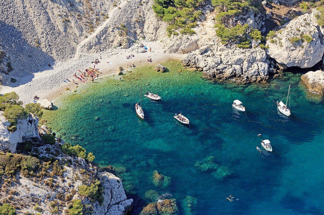 Frankreich, Bouches du Rhone, La Côte Bleue, Le Rove, Pointe de Figuerolles (Luftaufnahme)