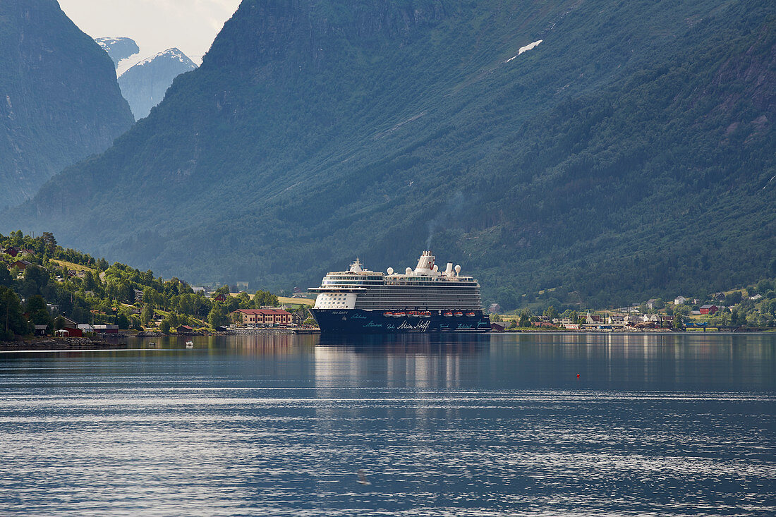 Cruise ship Mein Schiff near Olden on the Innvikfjorden, Sogn og Fjordane, Norway, Europe