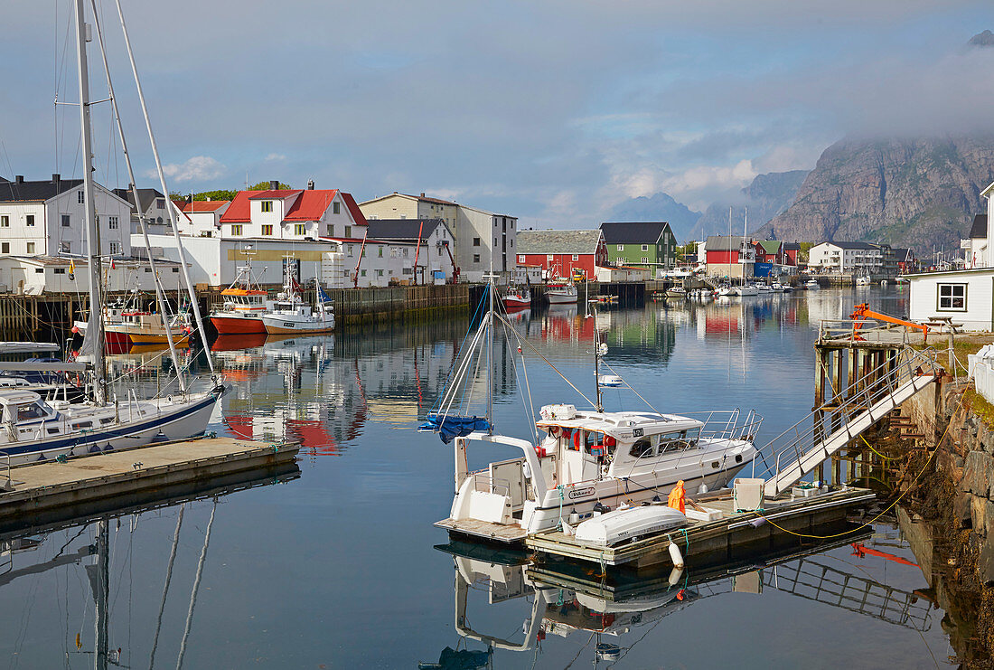 In the port of Henningsvaer, Austvagoey, Lofoten, Nordland, Norway, Europe