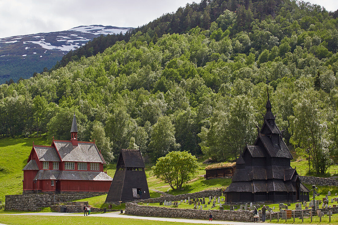 New Church (1868) and Borgund Stave Church, Laerdal Municipality, Sogn og Fjordane, Norway, Europe