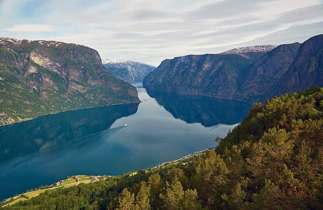 View into the Aurlandsfjorden, Aurlandsfjord, Sogn og Fjordane, Norway, Europe