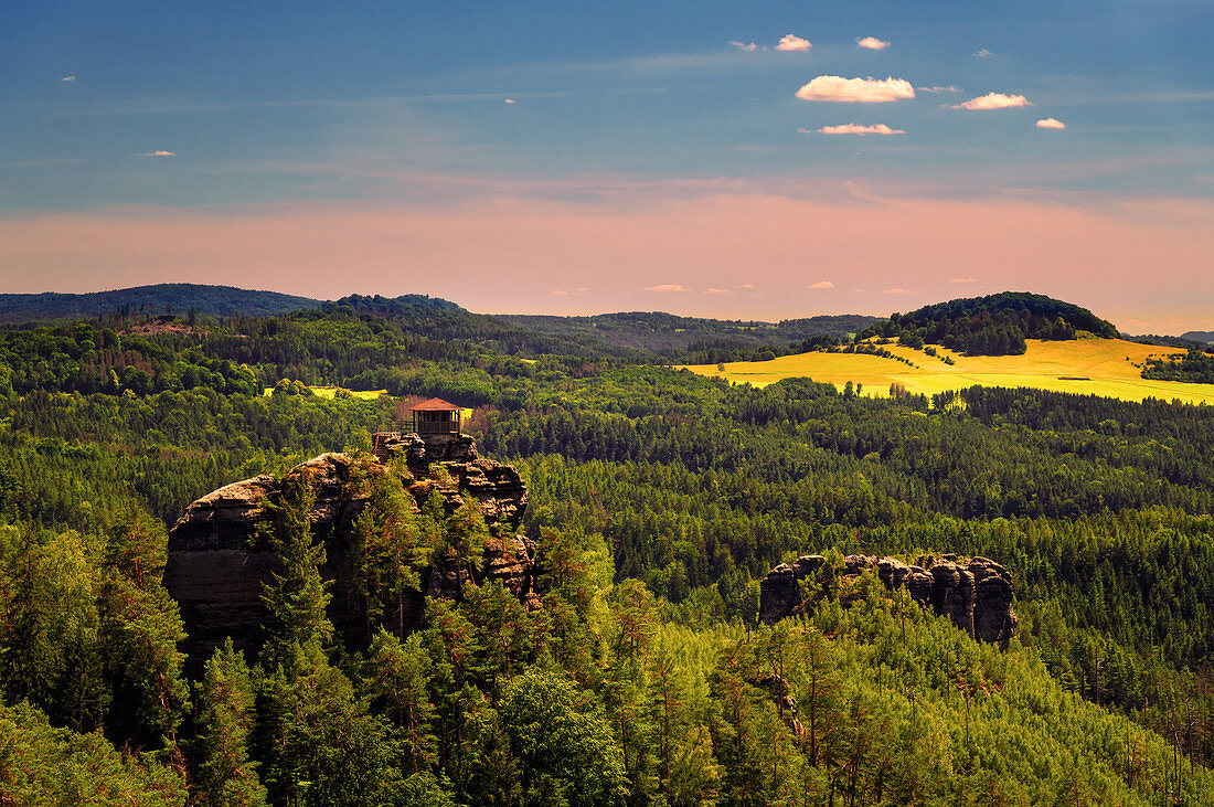 Marienfels, observation tower, view, Jetřichovice, National Park, Bohemian Switzerland, Czech Republic, Europe