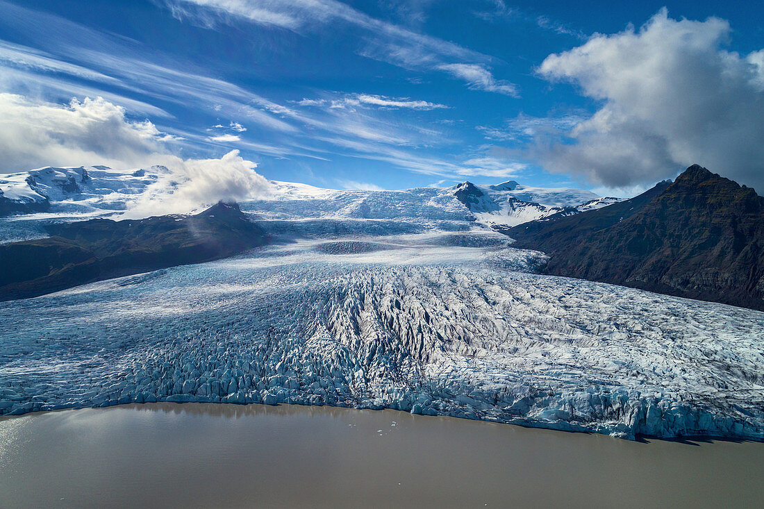 Glacier tongue, aerial view, Fjallsarlon, glacier, bay, mountains, Iceland, Europe