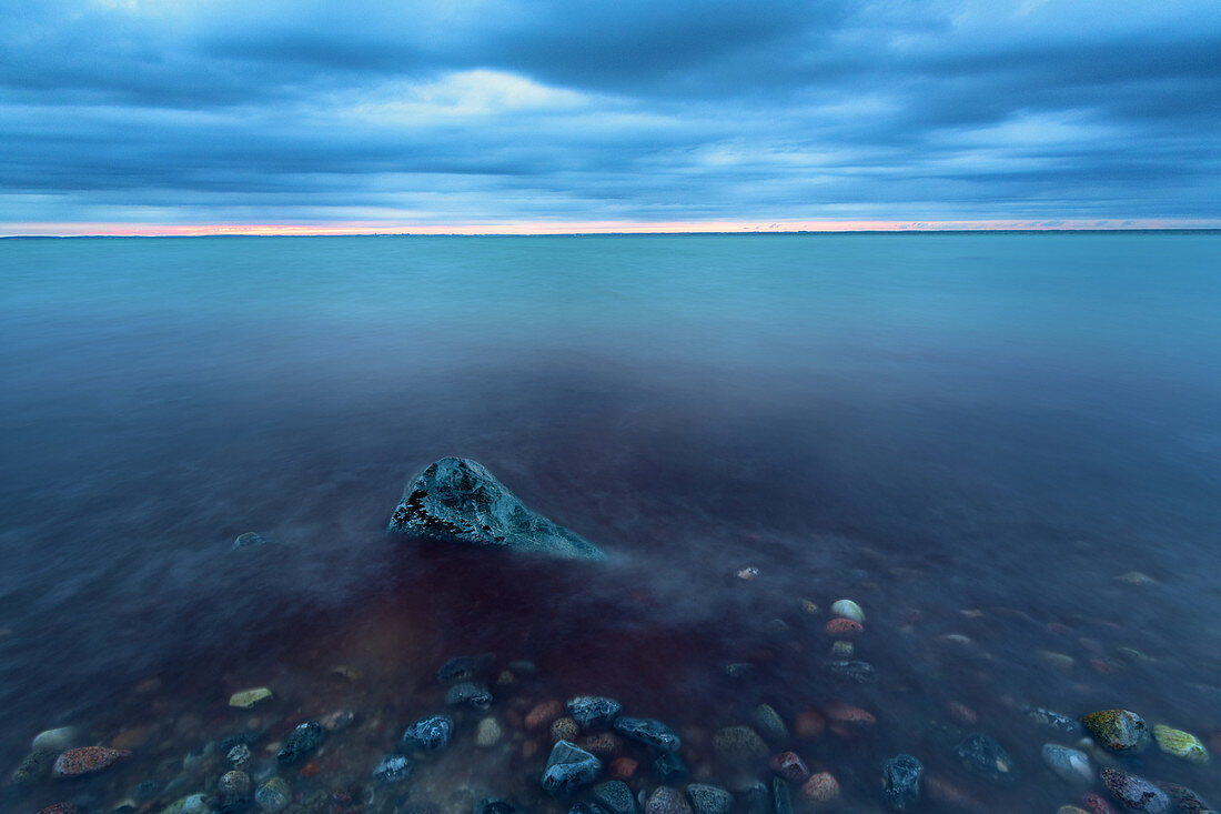 Blue hour, beach, stone, Baltic Sea, Travemünde, Mecklenburg-Western Pomerania, Germany, Europe