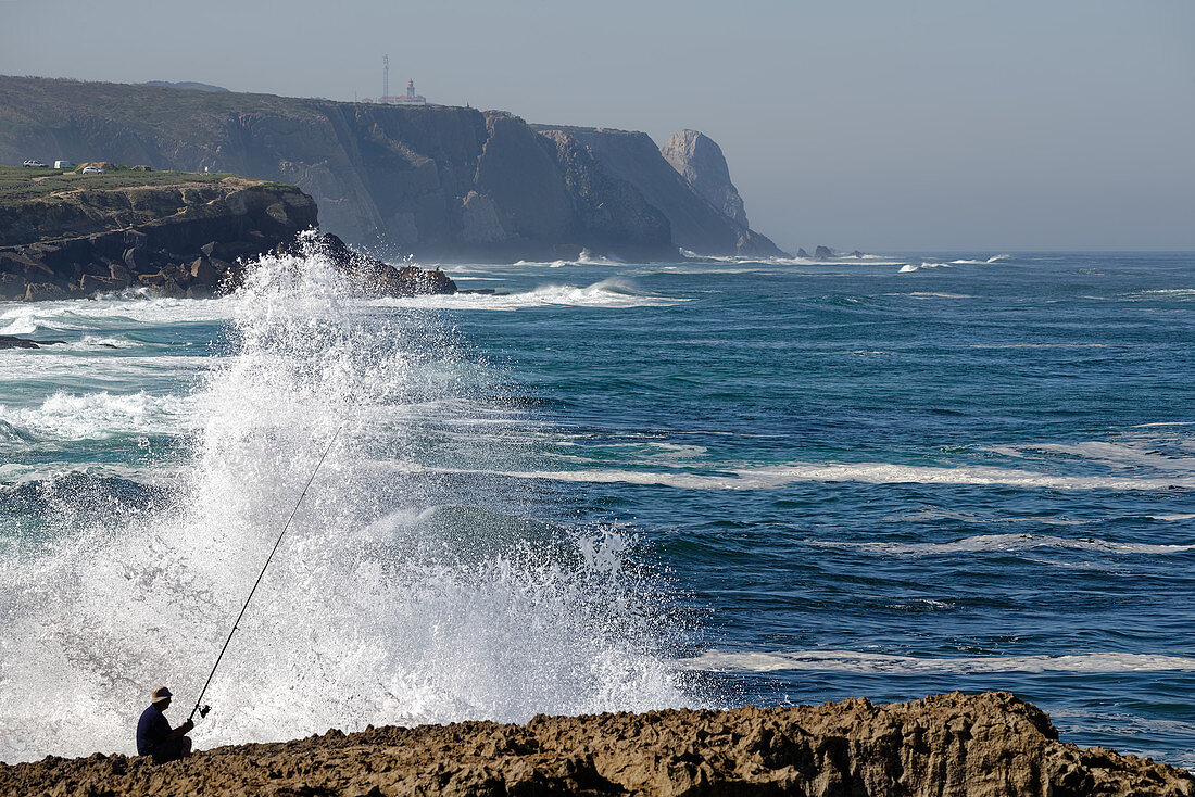Fishing in extreme conditions in the Atlantic near Sintra.