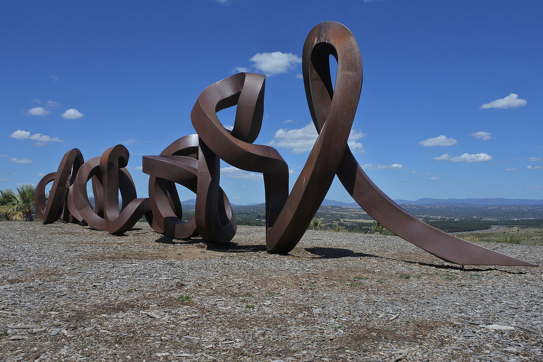 CANBERRA - MAR 01 2019: The monumental public art, Wide Brown Land, an outdoor sculpture at the National Arboretum in Canberra Australian Capital Territory.