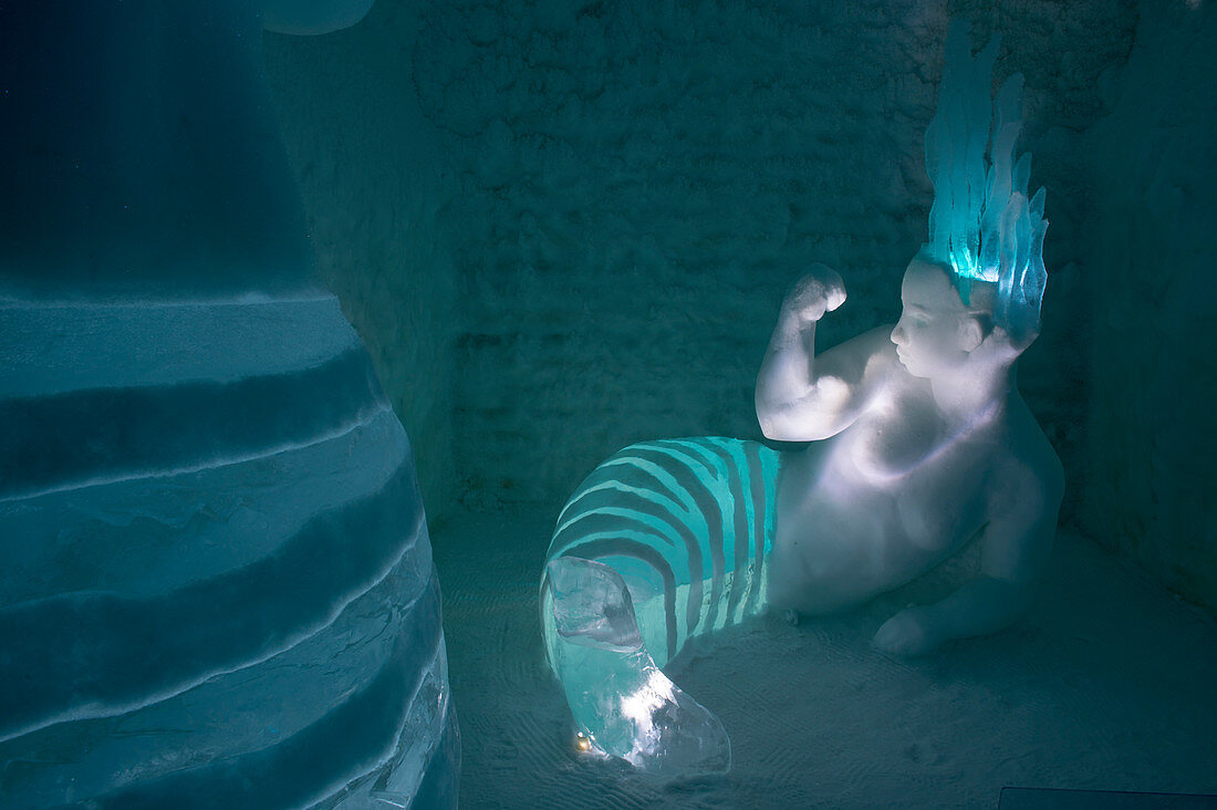 Cold Rooms in the ICEHOTEL 365 which was launched in 2016 and is a permanent structure offering year round the stay in the Icehotel in Jukkasjarvi near Kiruna in Swedish Lapland; northern Sweden.