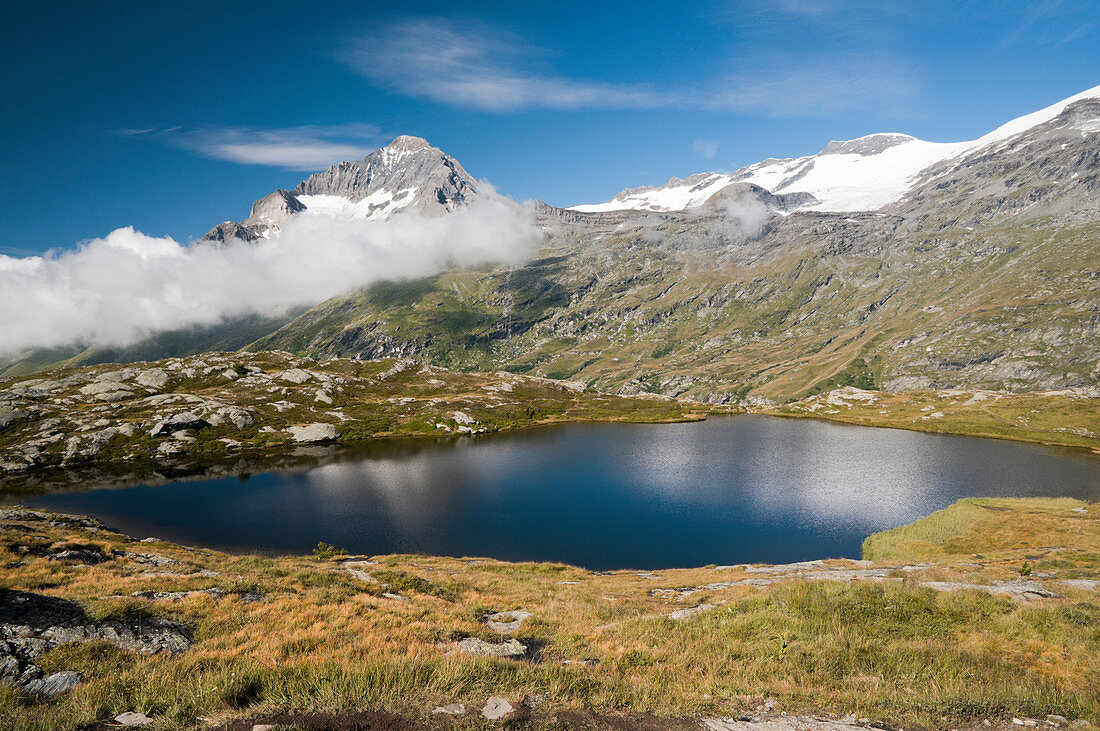 Lac Blanc mit dem Berg Dent Parrachee (3697 m) im Hintergrund, Vanoise-Nationalpark, Savoie, Frankreich