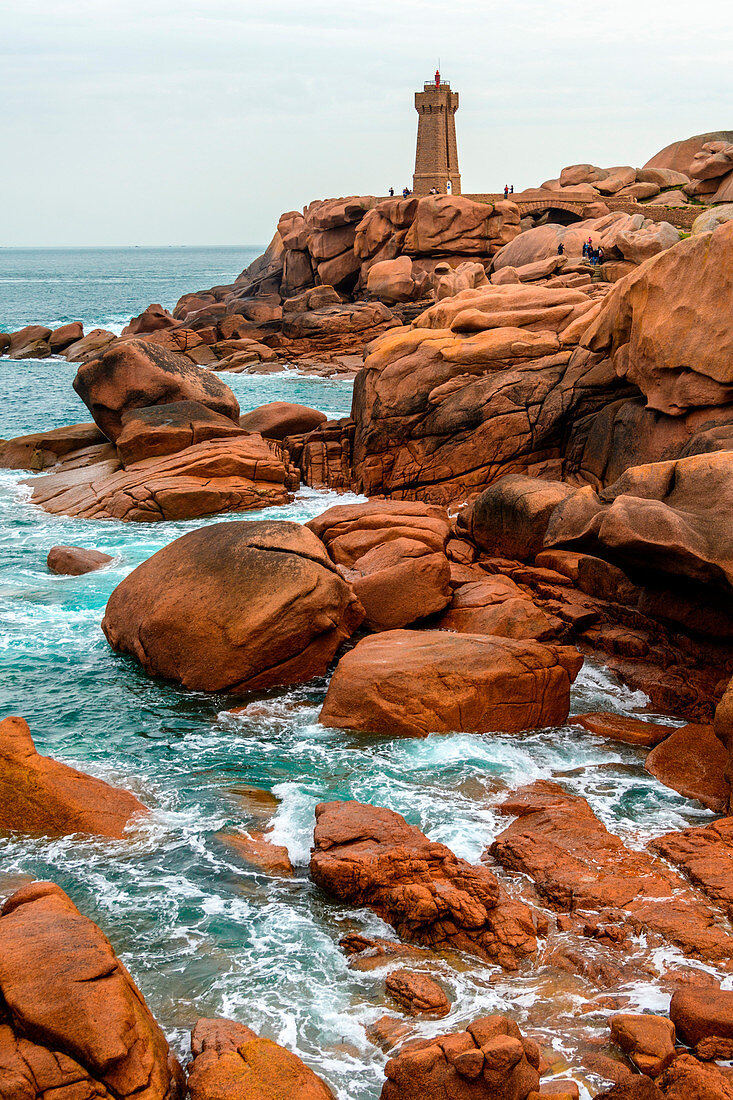 Ploumanac'h lighthouse (Mean Ruz lighthouse),pink granite coast,Route des Phares,(lighthouse route), Britanny, France