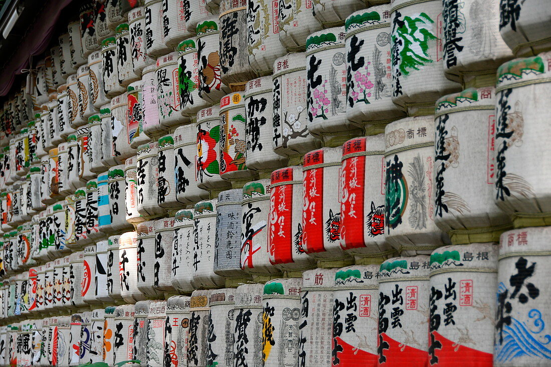 Traditional Japanese white and colorful cylinders,Tokyo, Japan