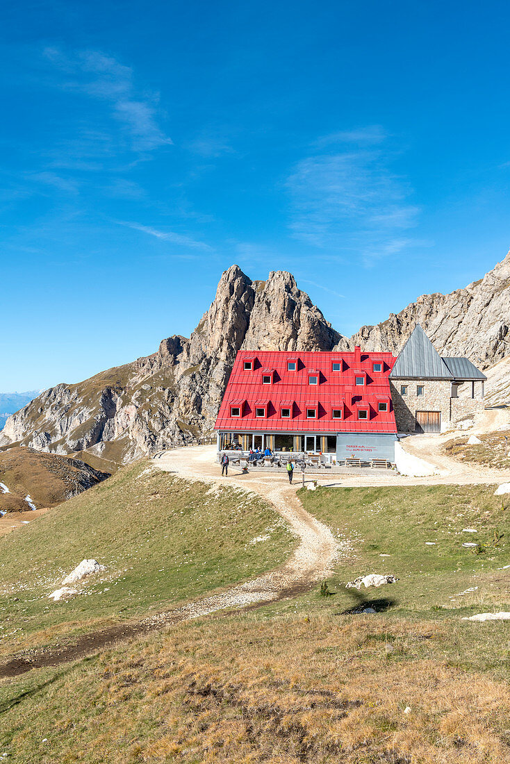 Reifenhütte, Naturpark Sciliar-Catinaccio, Dolomiten, Trentino Südtirol, Italien