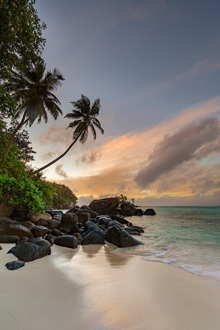 Strand bei Sonnenaufgang, Mahe, Seychellen