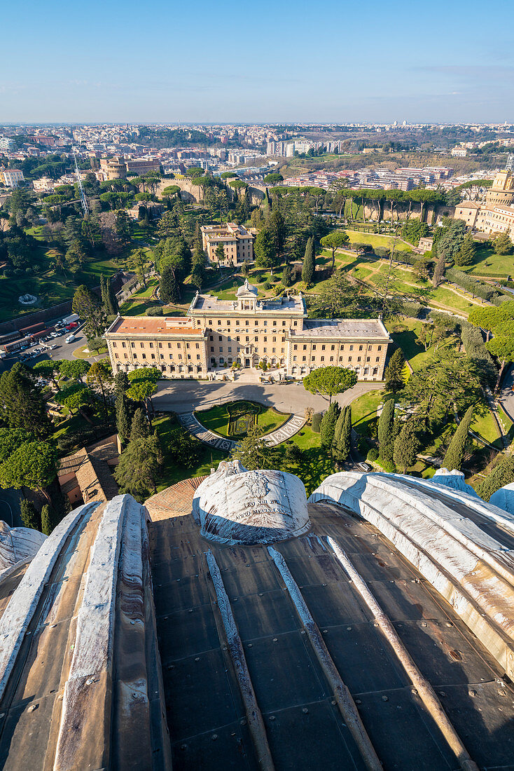 Giardini Vaticani from dome of St. Peter's Basilica (Basilica di San Pietro), Vatican City, Rome, Lazio, Italy