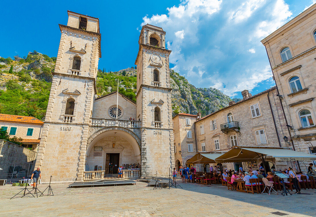 View of St. Tryphon Cathedral, Old Town, UNESCO World Heritage Site, Kotor, Montenegro, Europe