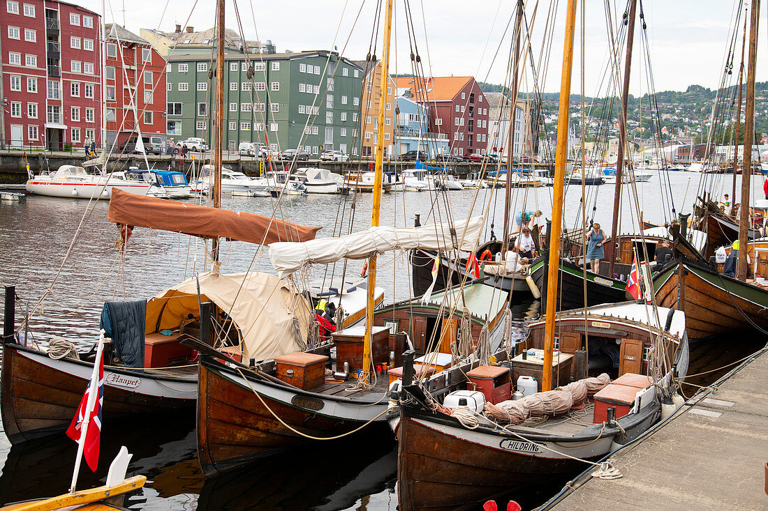 Wooden sailboats at the old boat festival in Trondheim, Trondelag, Norway, Scandinavia, Europe