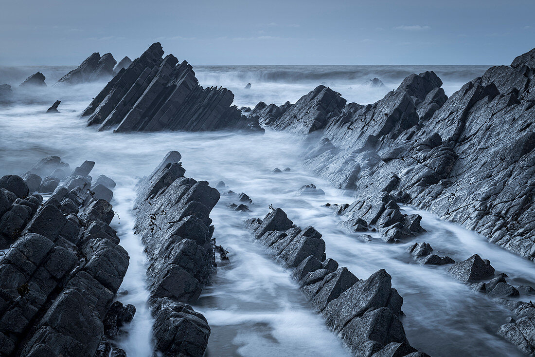 Dramatic rocks in winter on the North Devon coast, Devon England, United Kingdom, Europe