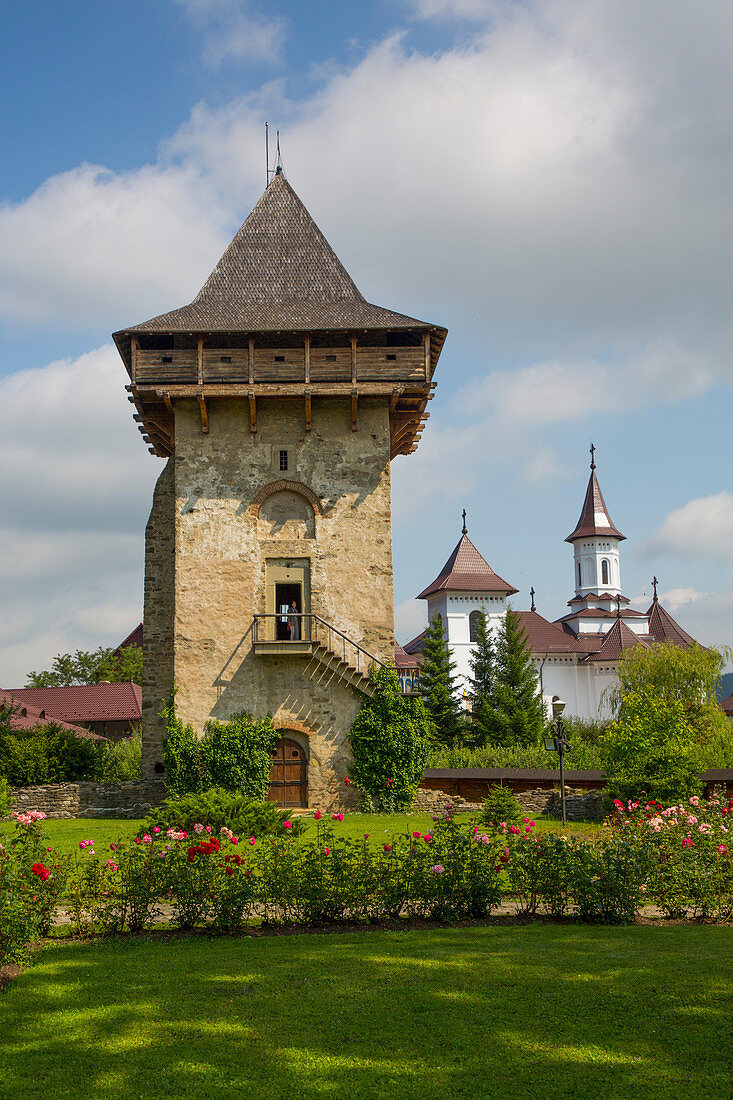 Turm, Humor-Kloster, 1530, UNESCO-Weltkulturerbe, Manastirea Humorului, Kreis Suceava, Rumänien, Europa