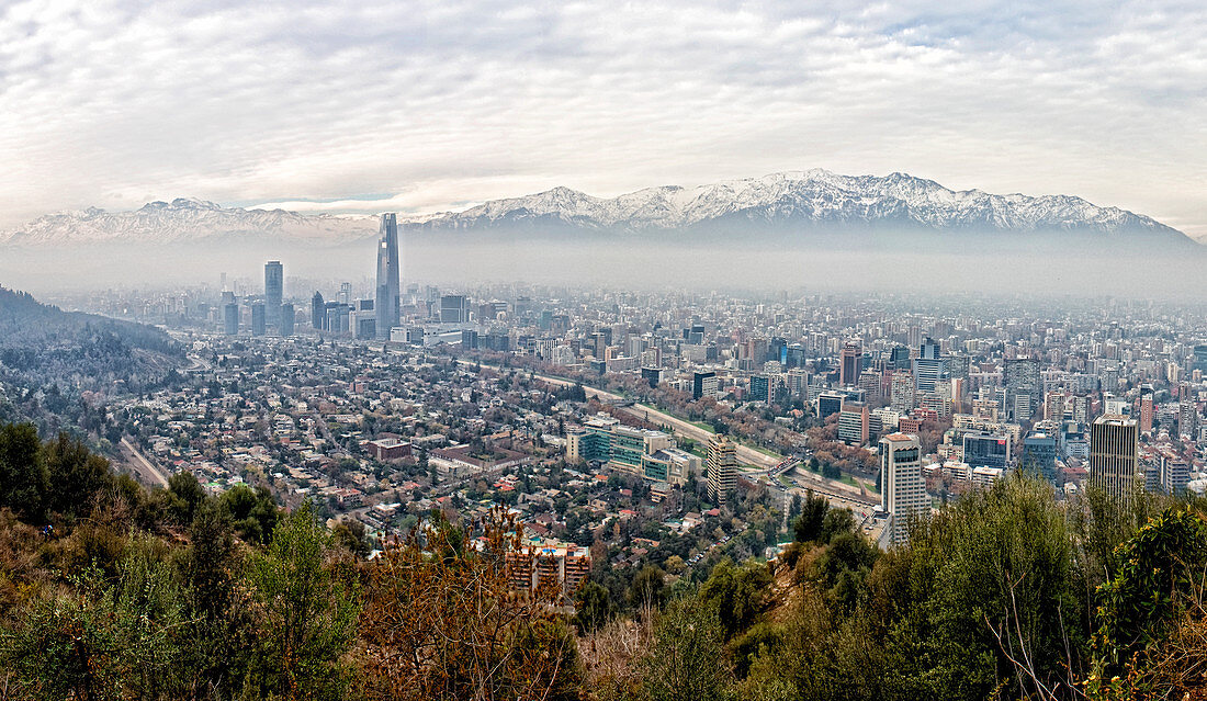 View of Santiago from San Cristobal Hill (Cerro San Cristobal), Santaigo, Chile, South America