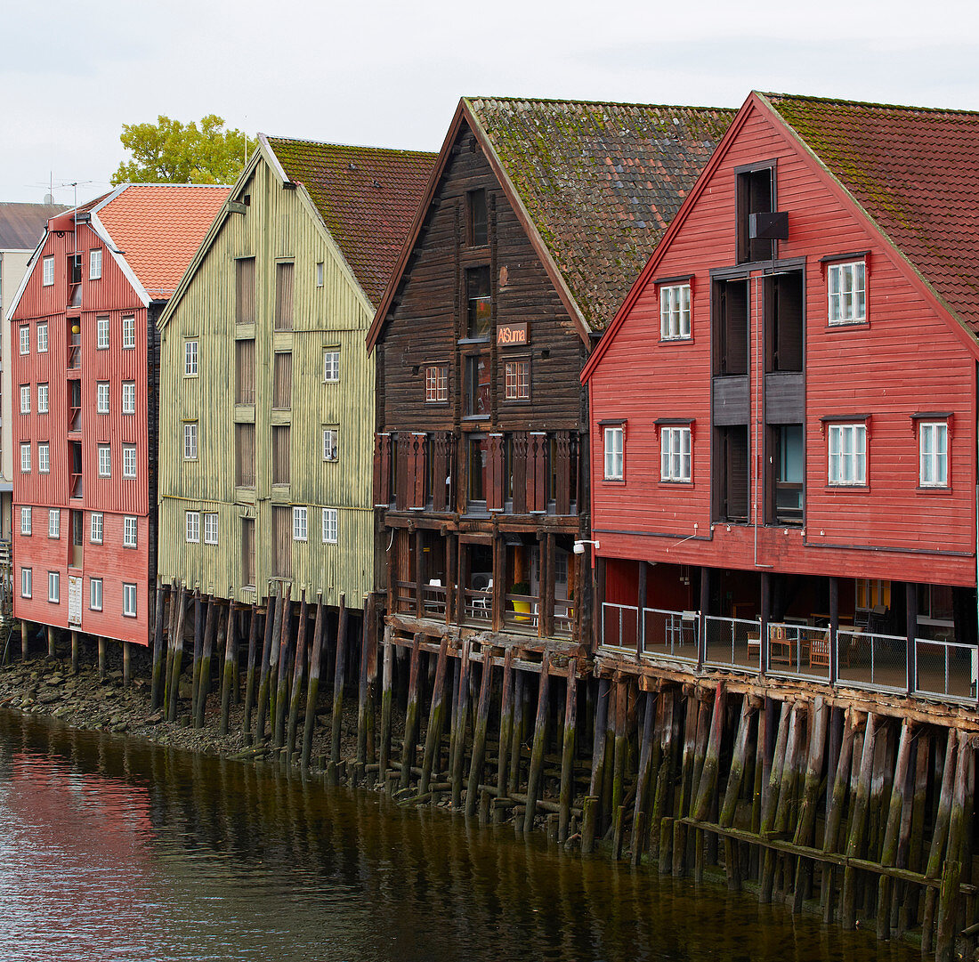 Trondheim, storage district on the Nidelva, Bakklandet, Sör-Trondelag Province, Trondelag, Norway, Europe