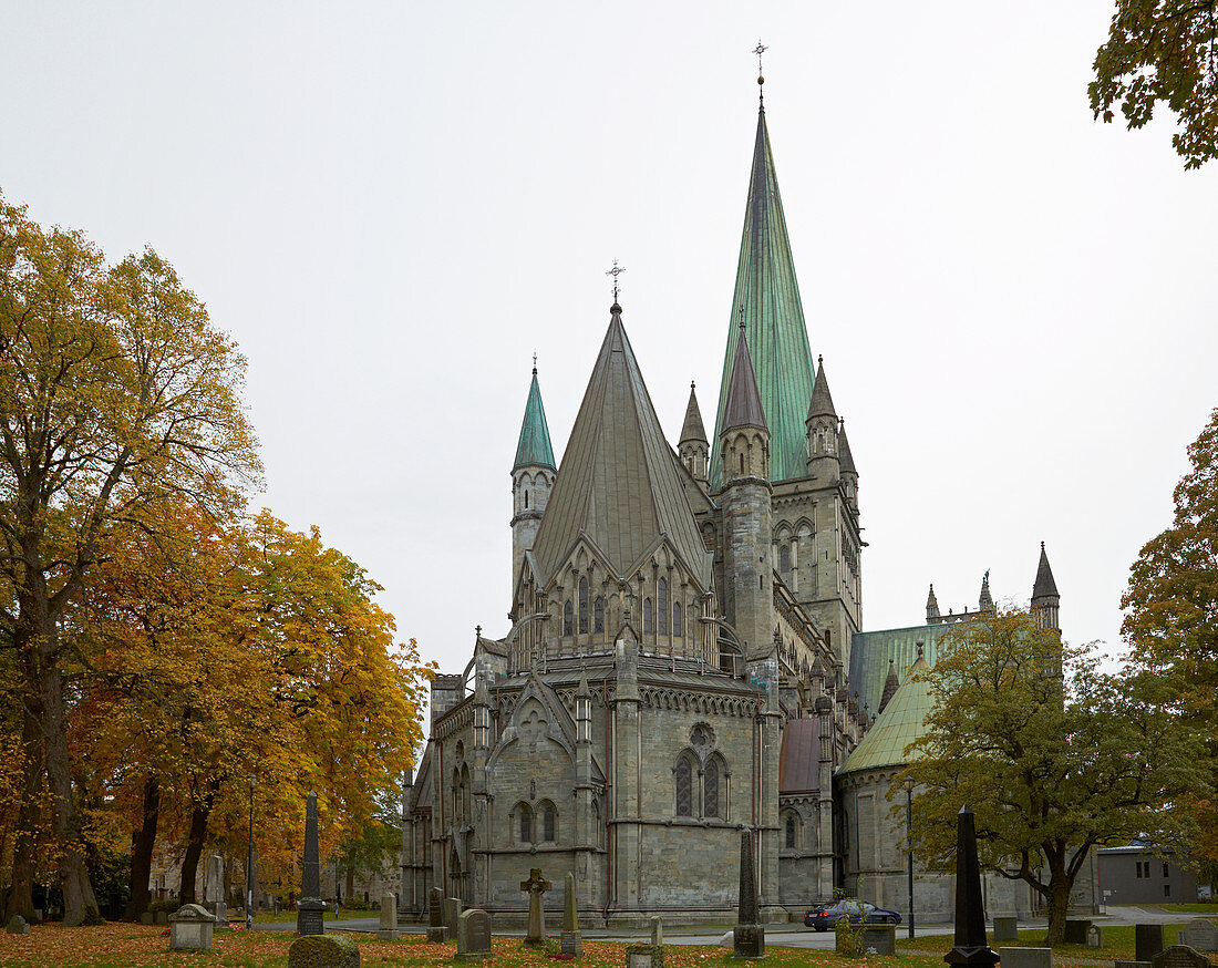 Nidarosdom, Kathedrale (Nidaros domkirke) in Trondheim, Nidelva, Provinz Sör-Tröndelag, Tröndelag, Norwegen, Europa