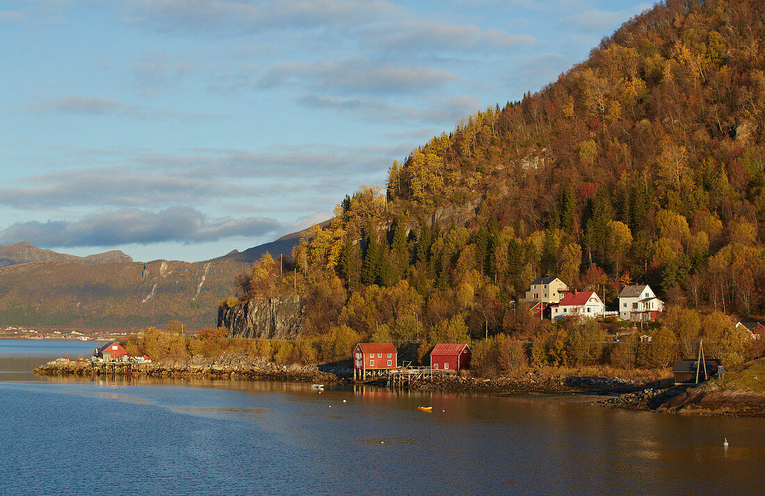 House in the archipelago in front of Oernes, Nordland province, Salten district, Helgeland coast, Norway, Europe