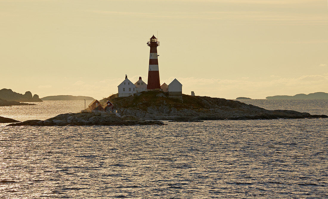 Landegode lighthouse fyr on the island of Landegode in the Landegofjorden (Landegofjord) near Bodö, Nordland Province, Nordland, Norway, Europe