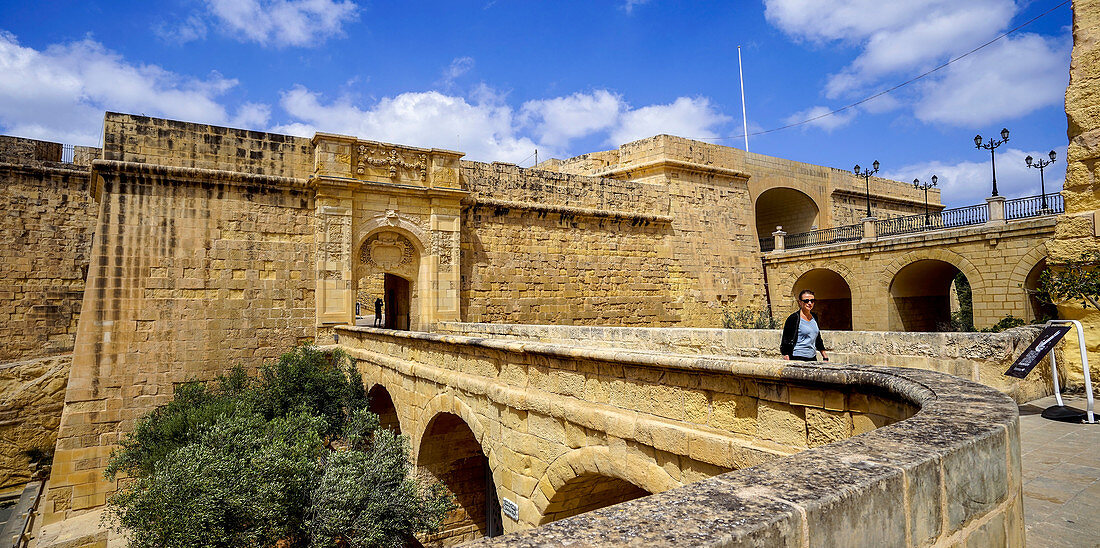 At the gate of the St. Angelo Fortress, Vittoriosa, Birgu, Valletta, Malta, Europe