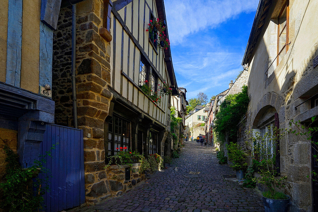 In the Rue de Jerzual in Dinan, Brittany, Cotes d'Armor, Chateulin District, France.