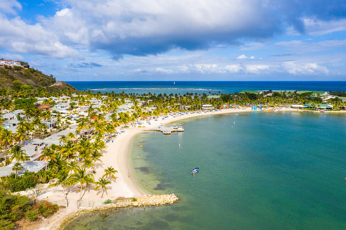 Aerial view by drone of St. James Bay, Antigua, Antigua and Barbuda, Leeward Islands, West Indies, Caribbean, Central America