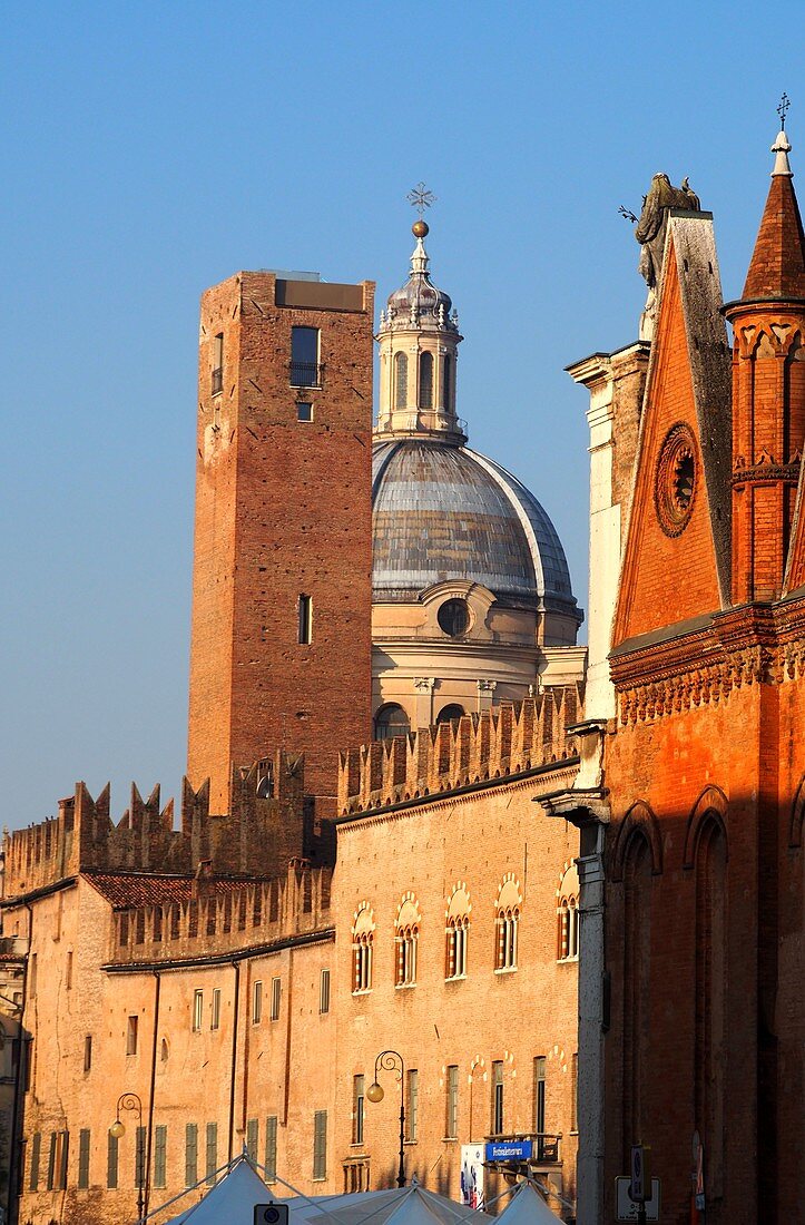 View to the basilica from Piazza Sordello, Mantua; Lombardy, Italy