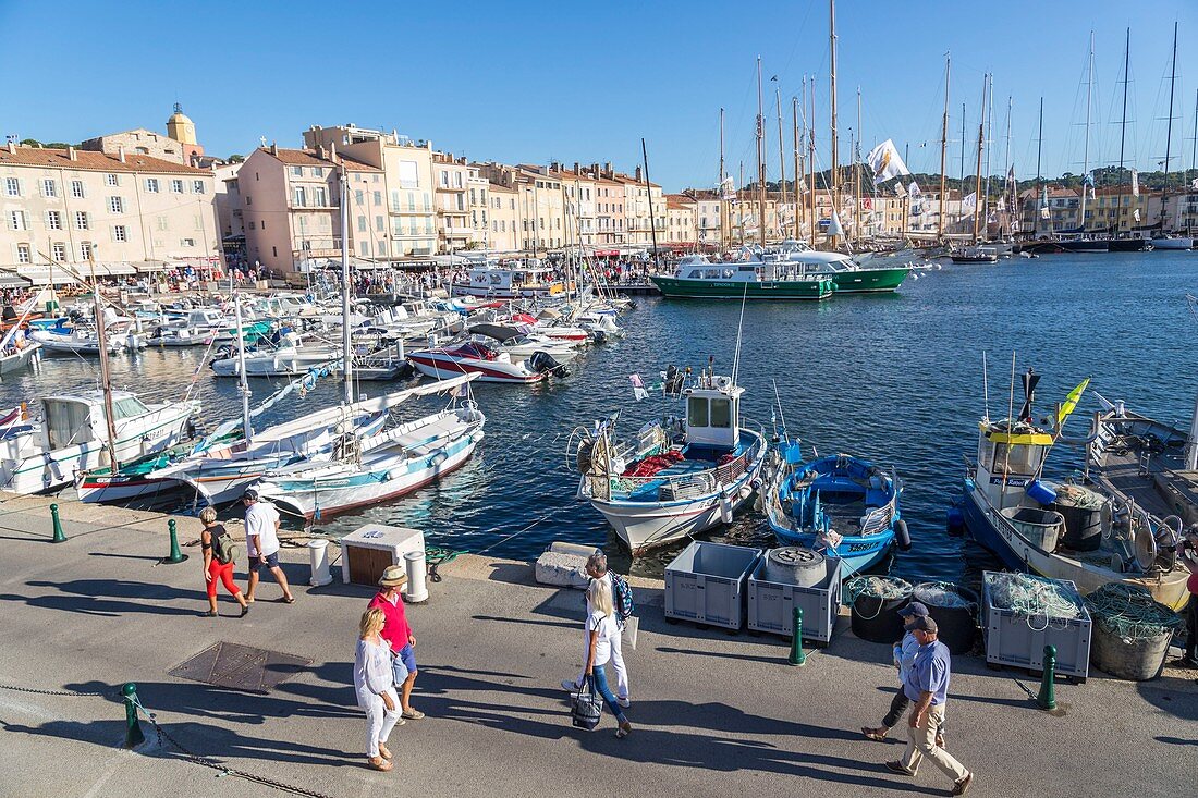 Frankreich, Var, Saint-Tropez, der Hafen, Môle Jean Réveille, die traditionellen Yachten anlässlich der 'Voiles de Saint-Tropez'