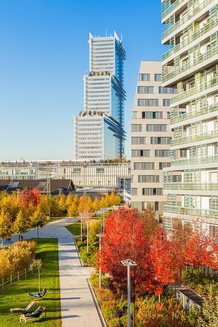 Frankreich, Paris, Quartier des Batignolles, Martin Luther King Park im Herbst, saniert auf ehemaligem SNCF-Grundstück