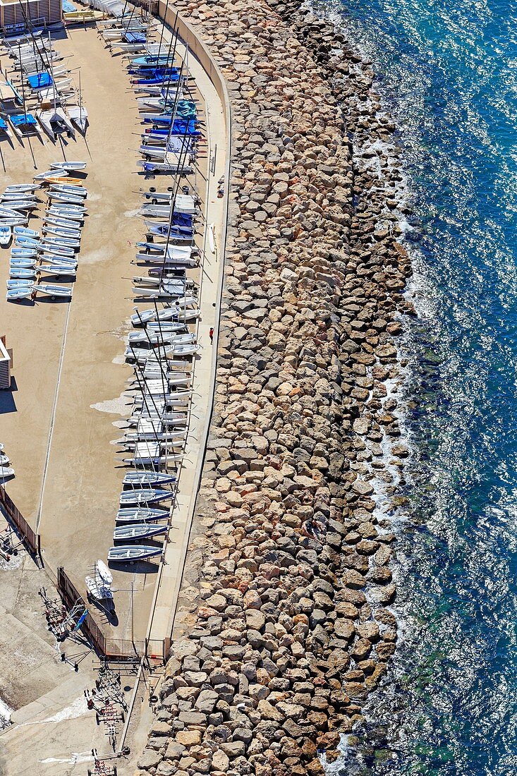 France, Bouches du Rhone, Marseille, Pointe Rouge district, Anse de la Pointe Rouge (aerial view)