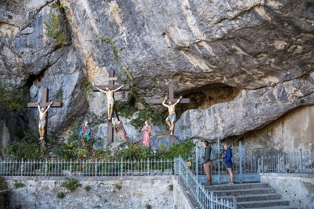 France, Var, Regional Natural Park of Sainte-Baume, the three crosses of the cave sanctuary of Sainte Marie-Madeleine