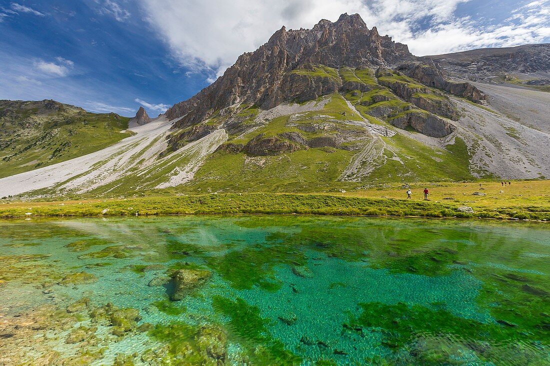 France, Savoy, Meribel, Tueda Plan Nature Reserve, Lac des Fees in the Fruit Valley under the Aiguille du Fruit 3051m from the National Park of La Vanoise