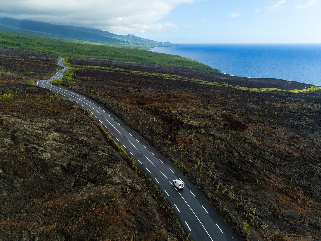 France, Reunion island, Reunion National Park listed as World Heritage by UNESCO, Piton de la Fournaise volcano, 2007 lava flow (aerial view)